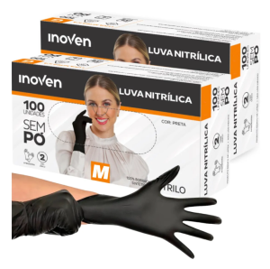 LUVA NITRILICA PRETA M - Caixa com 100un INOVEM
