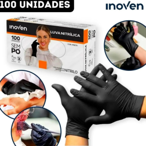 LUVA NITRILICA PRETA P - Caixa com 100un INOVEM
