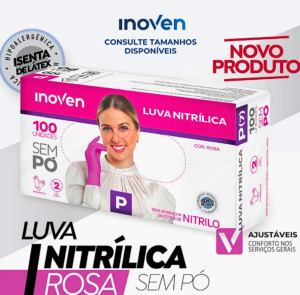 LUVA NITRILICA ROSA P - Caixa com 100un INOVEM